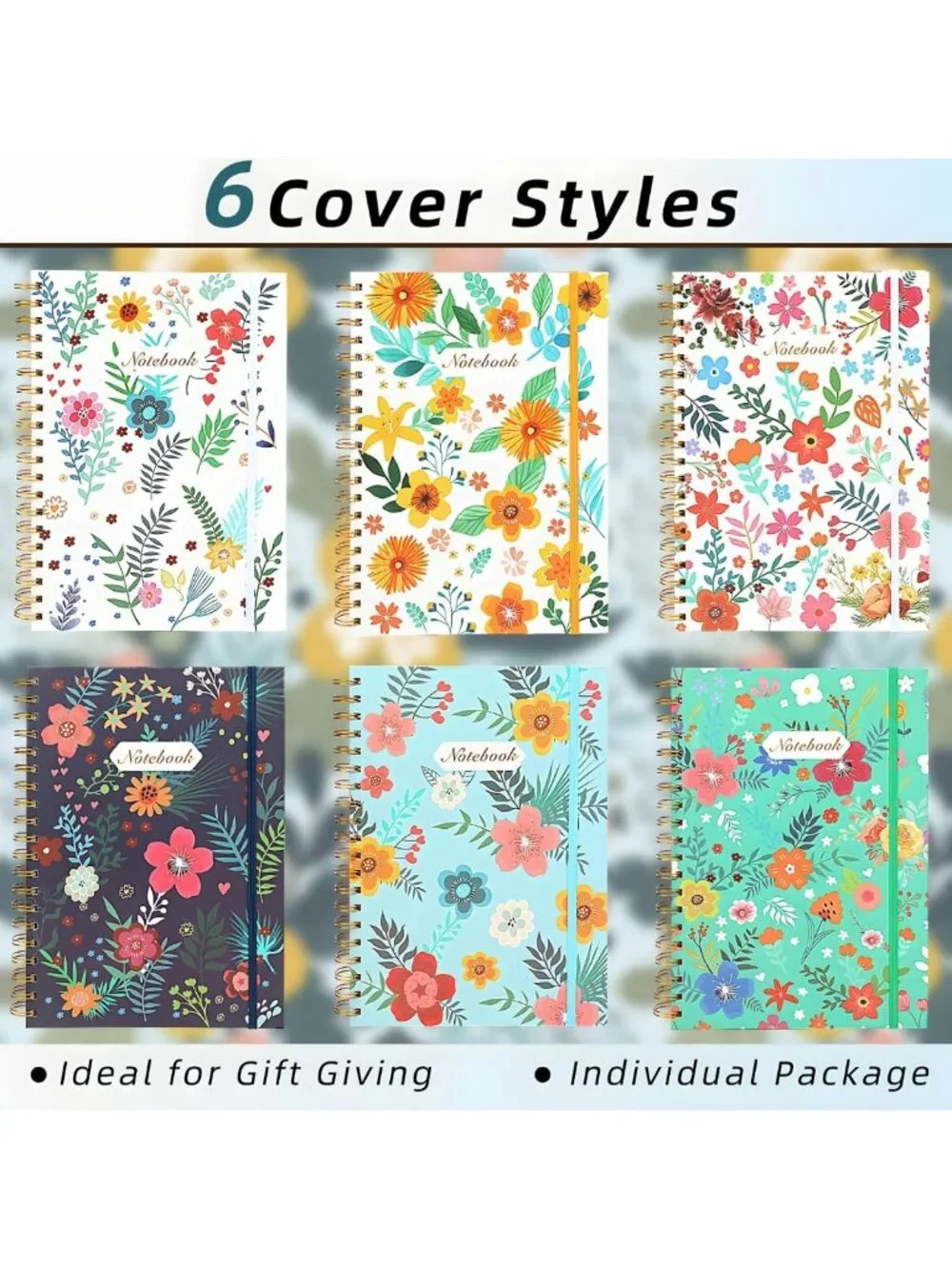 Floral Spiral Notebooks Set of 6 | College Ruled Journals for School & Office